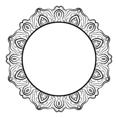 round frame with hand drawn watercolor doodles. blue tribal ethnic background with space for text