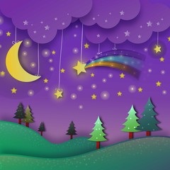Fototapeta na wymiar Night landscape with purple sky