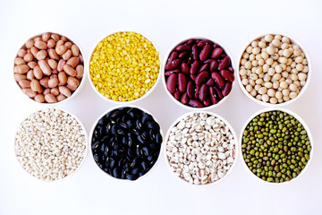 collection of different legumes isolated on white background