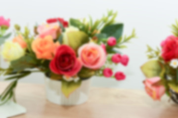 Blurry Flowers bouquet background with copy space