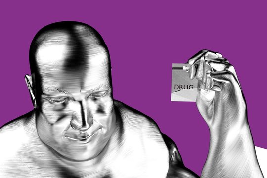 Drug dealer creepy guy with narcotics