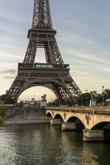View on Eiffel Tower and Iena bridge at morning