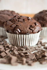 Chocolate cupcake covered with chocolate crumbs