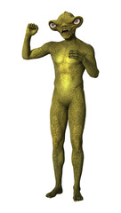 3D Rendering Green Alien on White