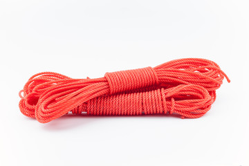 red nylon ropes on white background
