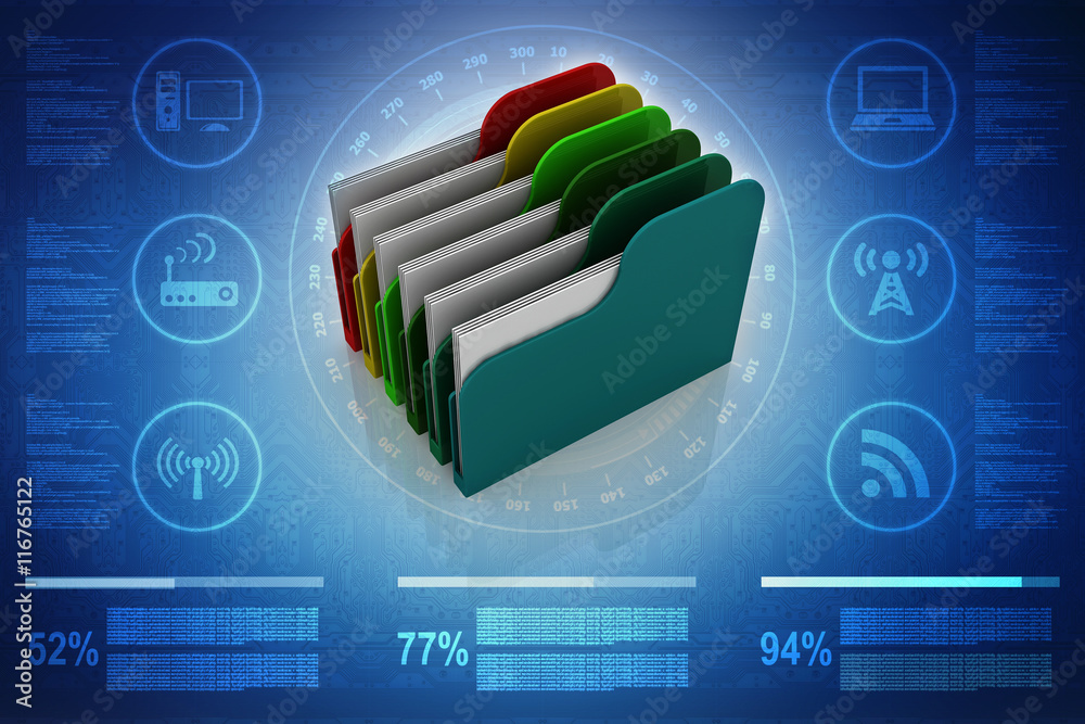 Poster 3d rendering folder with documents