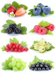 Sammlung Beeren Früchte Trauben Weintrauben Erdbeeren Blaubeere