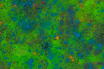 Multicolored dry paint on the asphalt