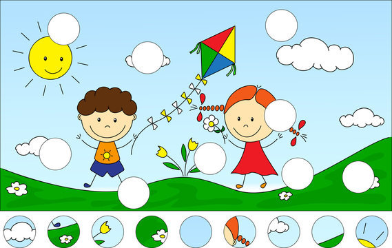 A boy and a girl playing in the meadow and launching a kite. Com