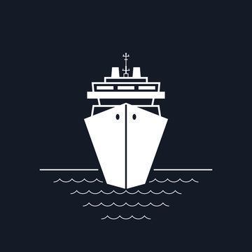 Cruise Ship Isolated on Black Background, a Front View of the Passenger Ship, Travel and Tourism Concept,Vector Illustration
