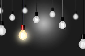 Light bulbs display. Idea, different or unique concept background
