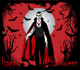 Fototapeta na wymiar Happy Halloween background illustration/vector with Dracula and castle