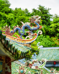 Traditional mosaic dragon on roof of the Linh Ung Pagoda