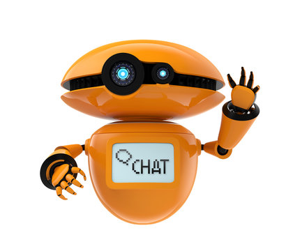 Orange robot isolated on white background. 3D rendering image with clipping path.