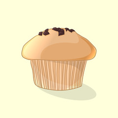 Fresh delicious muffin, chocolate chip cookie. Vector illustration