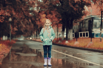 Autumn portrait of a girl 6 years old, in a jacket © kichigin19