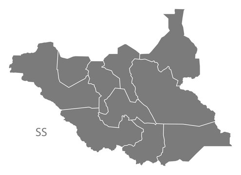 South Sudan With States Map Grey