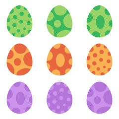 Cute colorful cartoon style spotted dinosaur eggs set, collection isolated on white background.