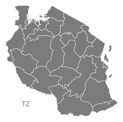 Obraz premium Tanzania regions Map grey