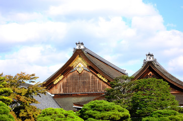 Traditional buildings of Kyoto imperial palace park, Japan.