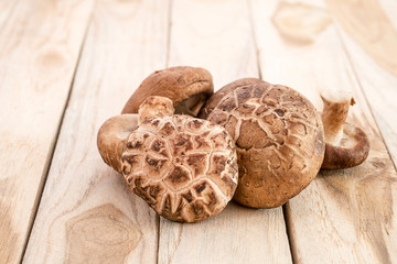 Shiitake mushroom on wooden table