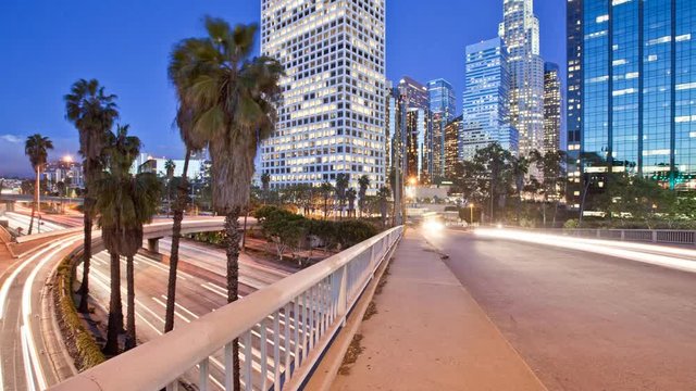 Time Lapse with a crane move of one of the freeways running through downtown Los Angeles.