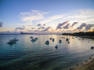 Mauritius beach aerial view of Bain Boeuf Beach in Grand Baie, Pereybere North