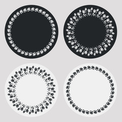 Set of silhouette round frames with roses. Design elements for graphic backgrounds. Vector clip art.