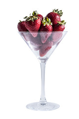 some strawberries in a cocktail glass.
