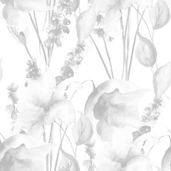 Monochrome seamless pattern with Lily flowers