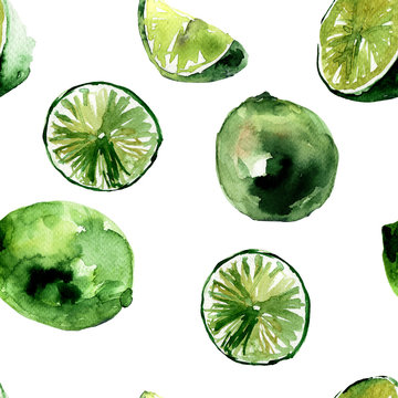 Watercolor Illustration of Limes