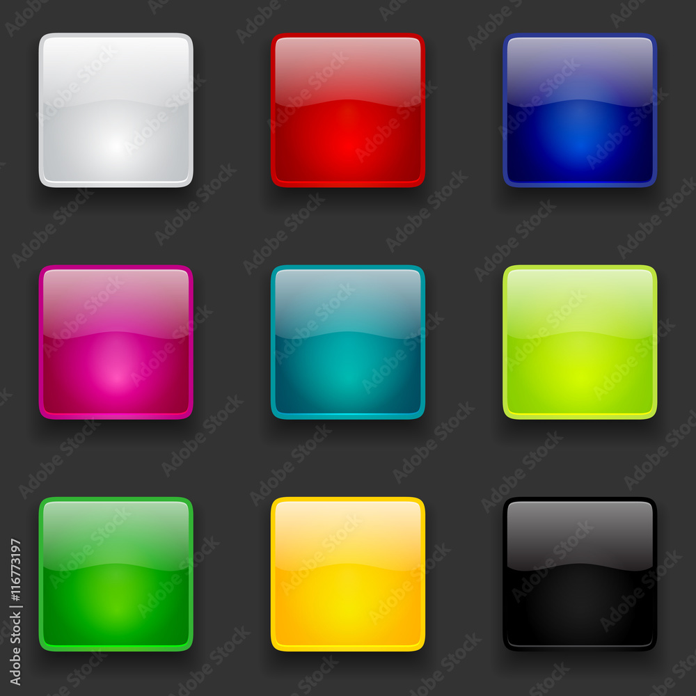 Fototapete Colorful glossy square buttons collection for web and mobile apps