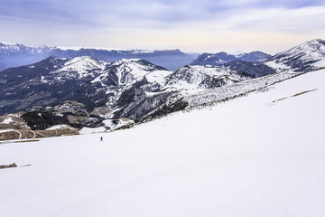 Fototapeta na wymiar Snow slope at Monte Altissimo, Garda Mountains, Italy