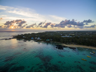 Mauritius beach aerial view of Bain Boeuf Beach in Grand Baie, Pereybere North