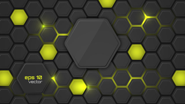 Abstract vector background or pc desktop wallpaper with hexagonal structure and backlighting.