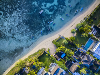 Mauritius beach aerial view of Bain Boeuf Beach in Grand Baie, Pereybere North