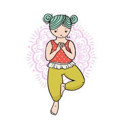 Kid yoga logo. Gymnastics for children. Healthy lifestyle poster. Vector illustration.