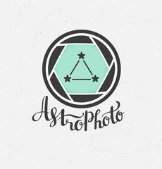 Space Photography label  in hipster Style. Vector Illustration.