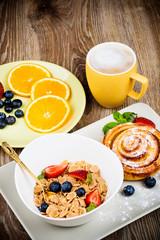 Healthy breakfast on wooden background