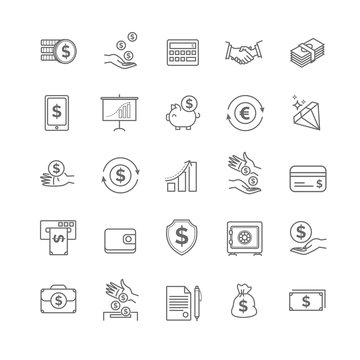 Money icons set. UI money elements