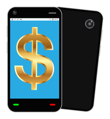 Smartphone with dollar sign on interface