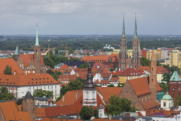 Fototapeta na wymiar Scenic summer aerial panorama of the Old Town architecture in Wroclaw, Poland