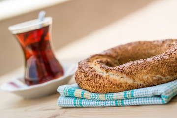 Simit with tea / Turkish Bagel.
