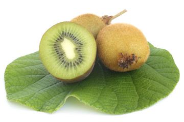 Kiwi fresh fruit with green leaf