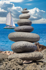 galets en équilibre, côte sud de la Réunion 