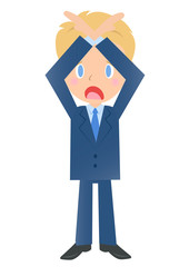 不正解ポーズのビジネスマン、男性会社員のイラスト素材、三頭身