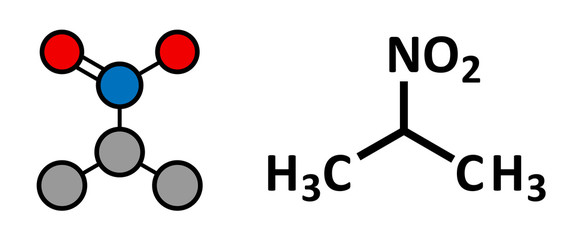Nitropropane (2-nitropropane, 2-NP) chemical solvent molecule. 