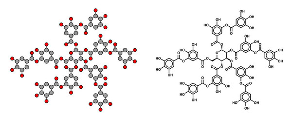 Tannic acid molecule (one isomer shown). Type of tannin. - obrazy, fototapety, plakaty