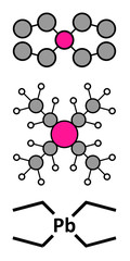Tetraethyllead gasoline octane booster molecule. 