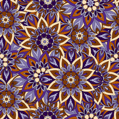 Ornate floral seamless texture, endless pattern with vintage mandala elements.